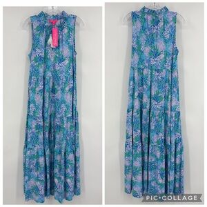 Lilly Pulitzer NWT Malone Maxi Dress Las Olas Aqua Strong Current Sea Size S